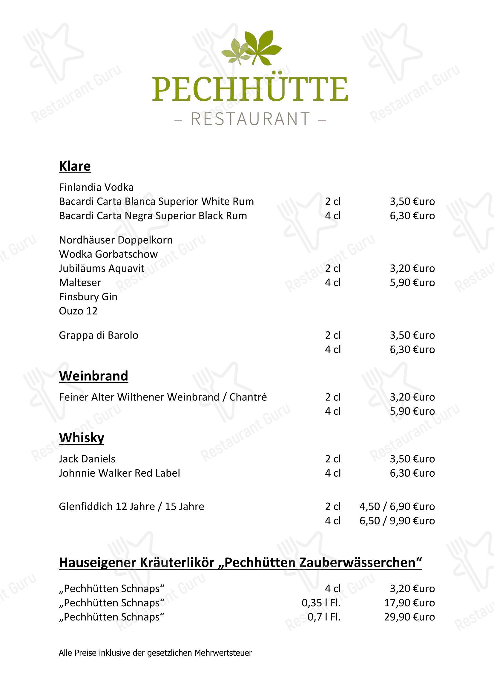 Основное меню ресторана Restaurant Pechhütte в Радеберге