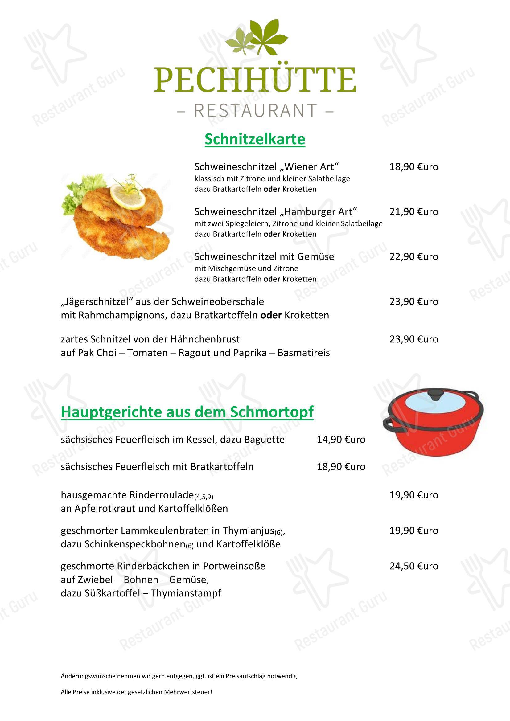 菜单 ресторана Restaurant Pechhütte в Радеберге