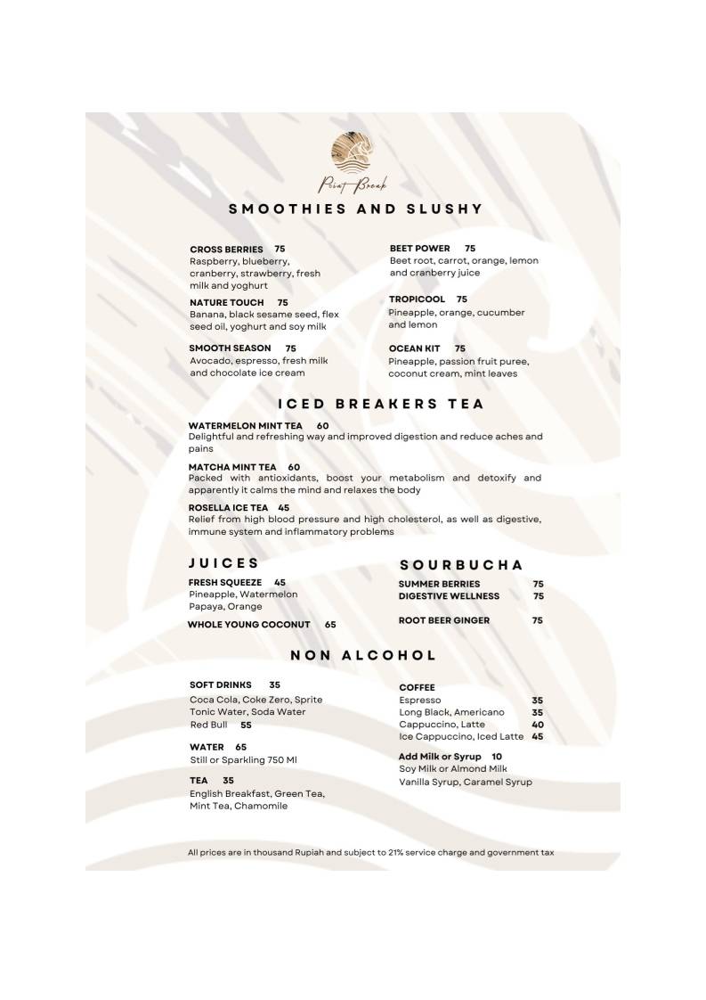 Point Break Restaurant by Cross Bali Breakers меню