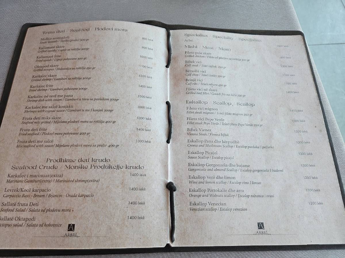 Restaurant Arbri меню