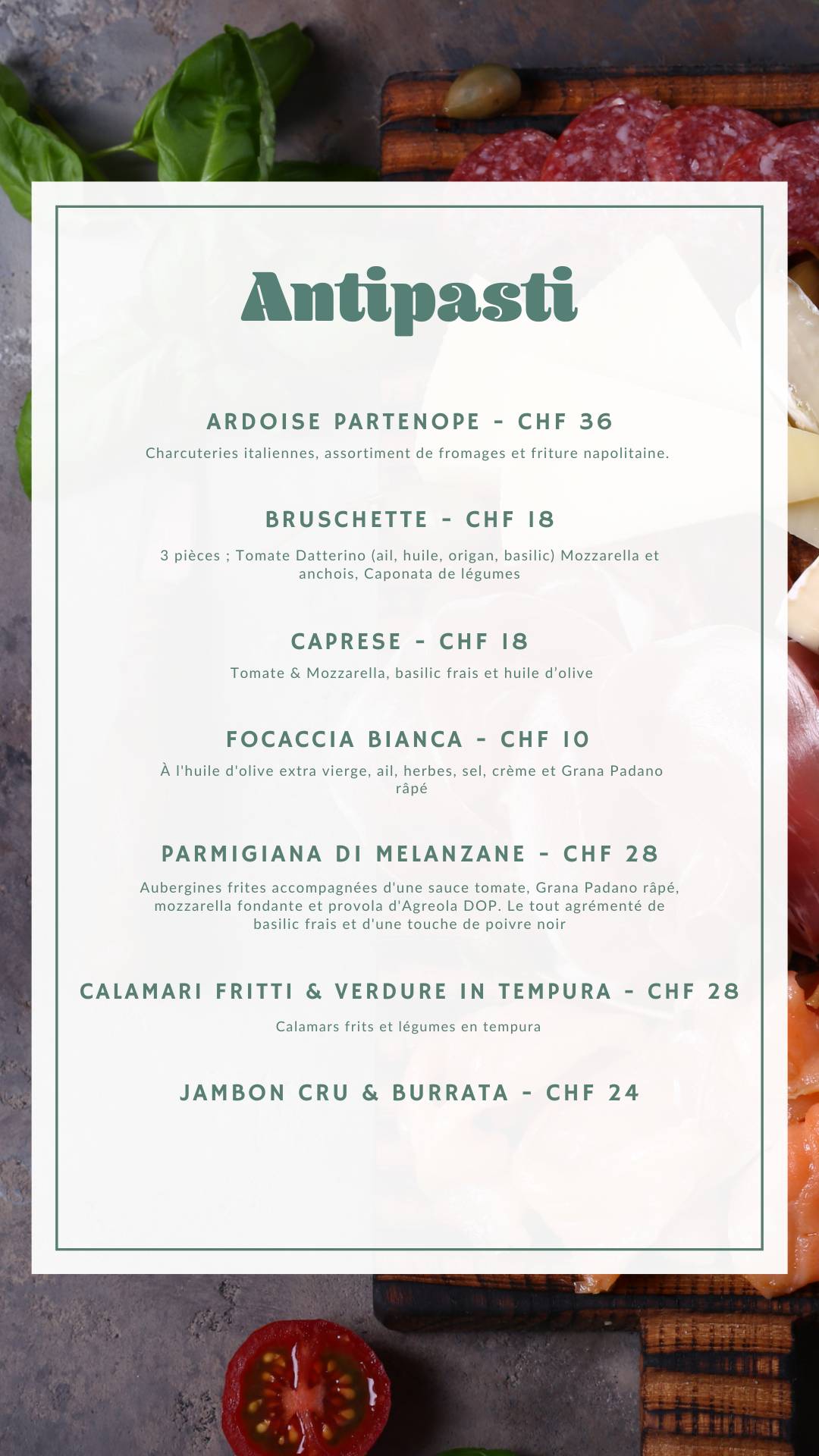 Restaurant Partenope меню