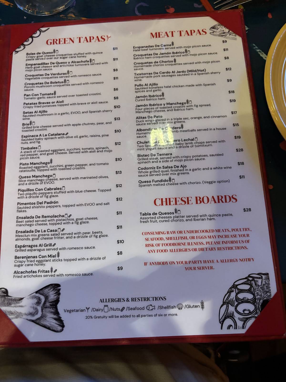 Tasca Restaurant меню