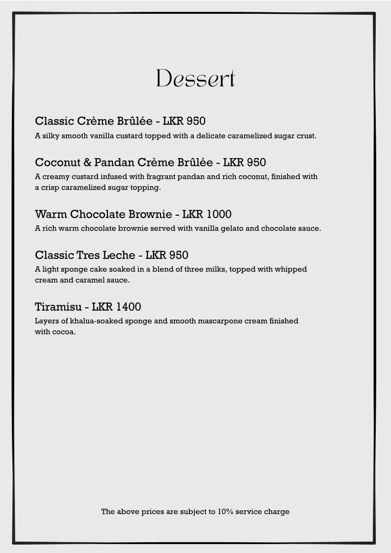 The Chef’s Table меню