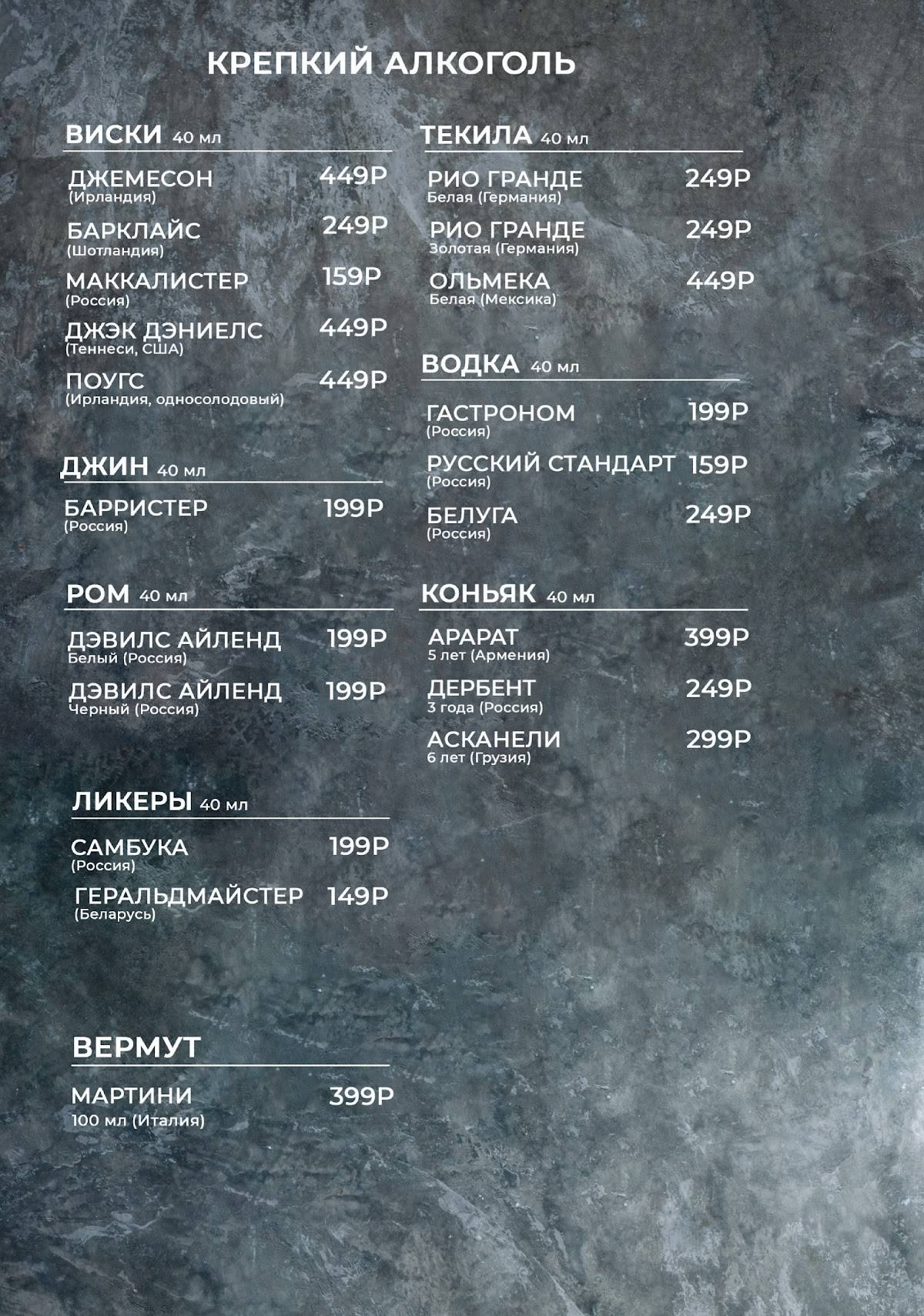 Вилла меню