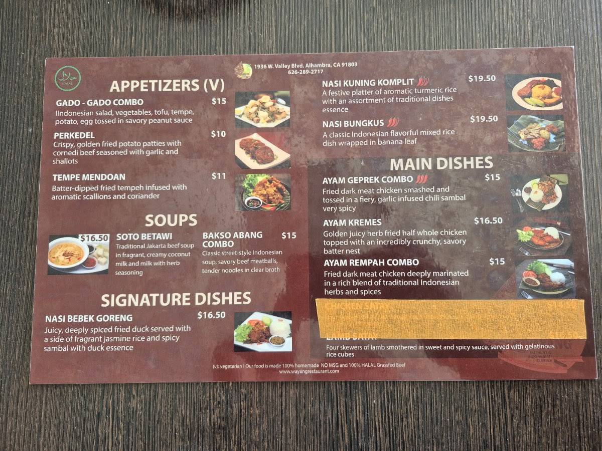 Wayang Restaurant Halal меню