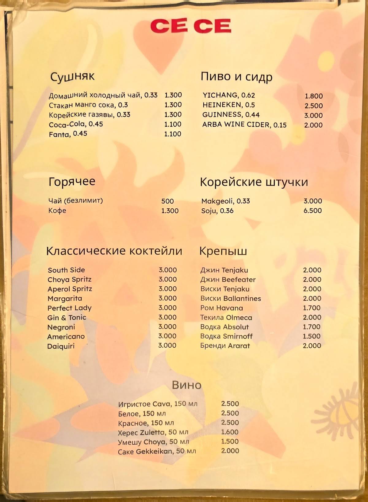 cece меню