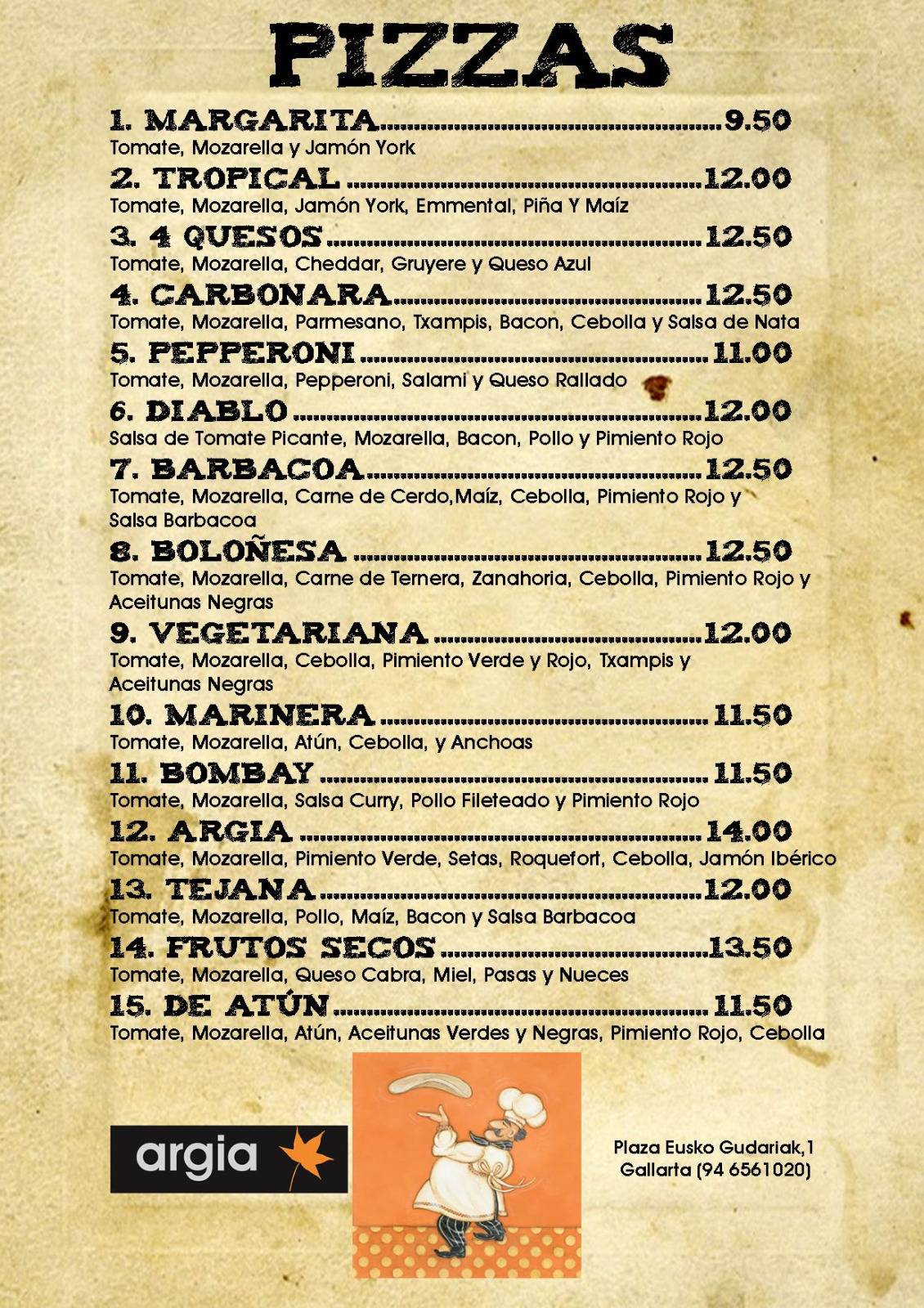 Restaurante Argia меню