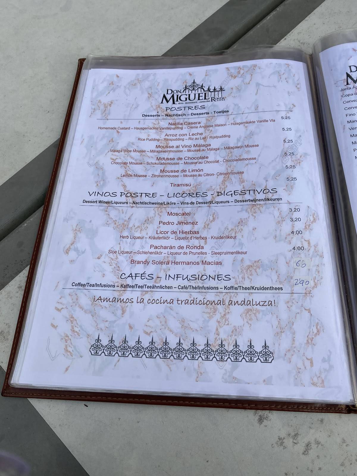 Restaurante Don Miguel меню