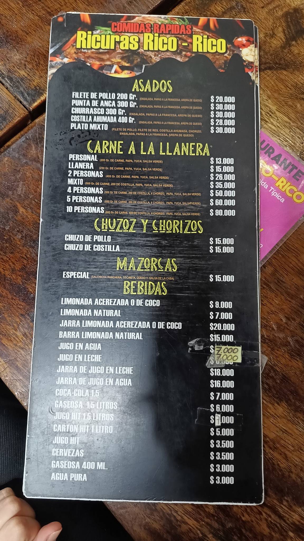 Restaurante Ricuras rico rico меню