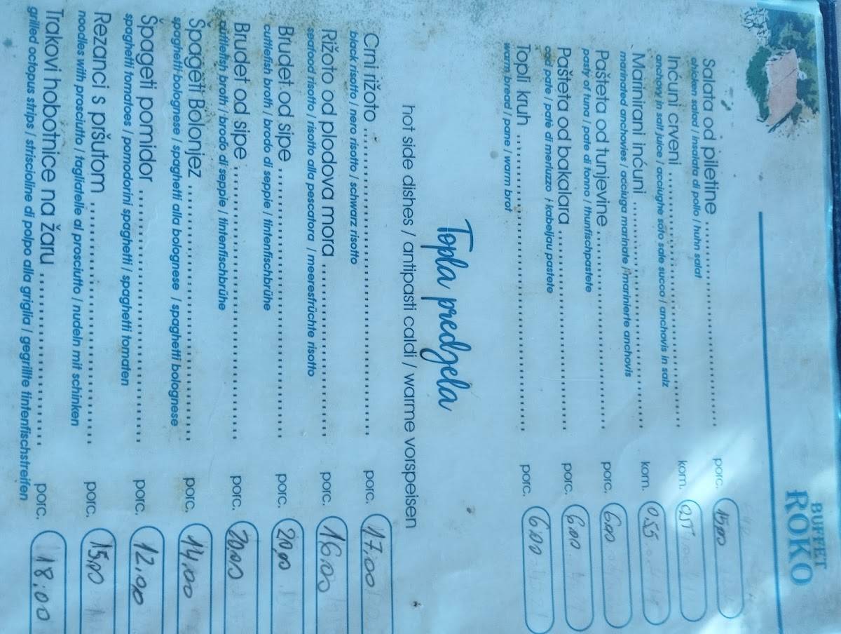 Restoran Roko меню