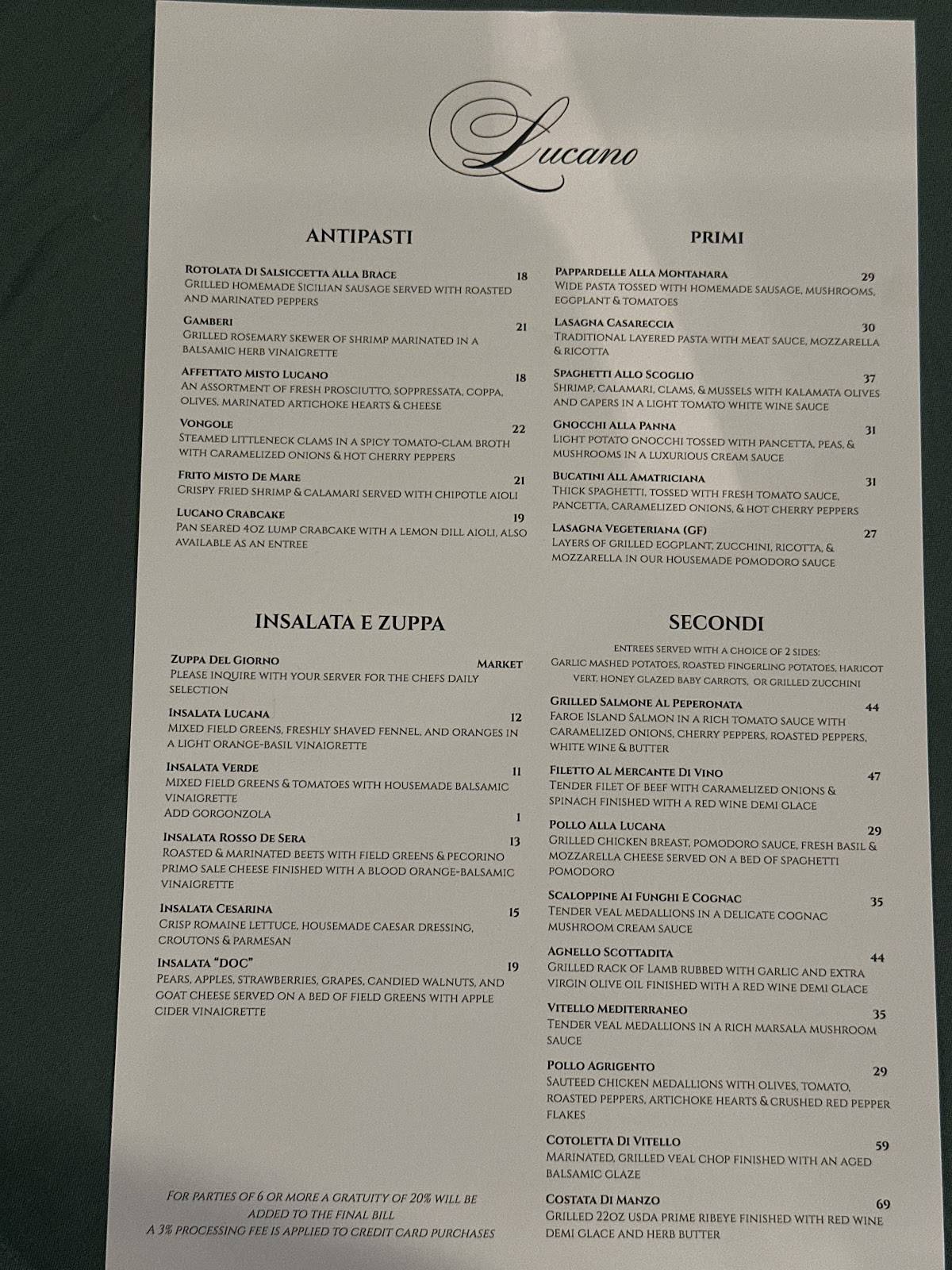 Ristorante Lucano меню