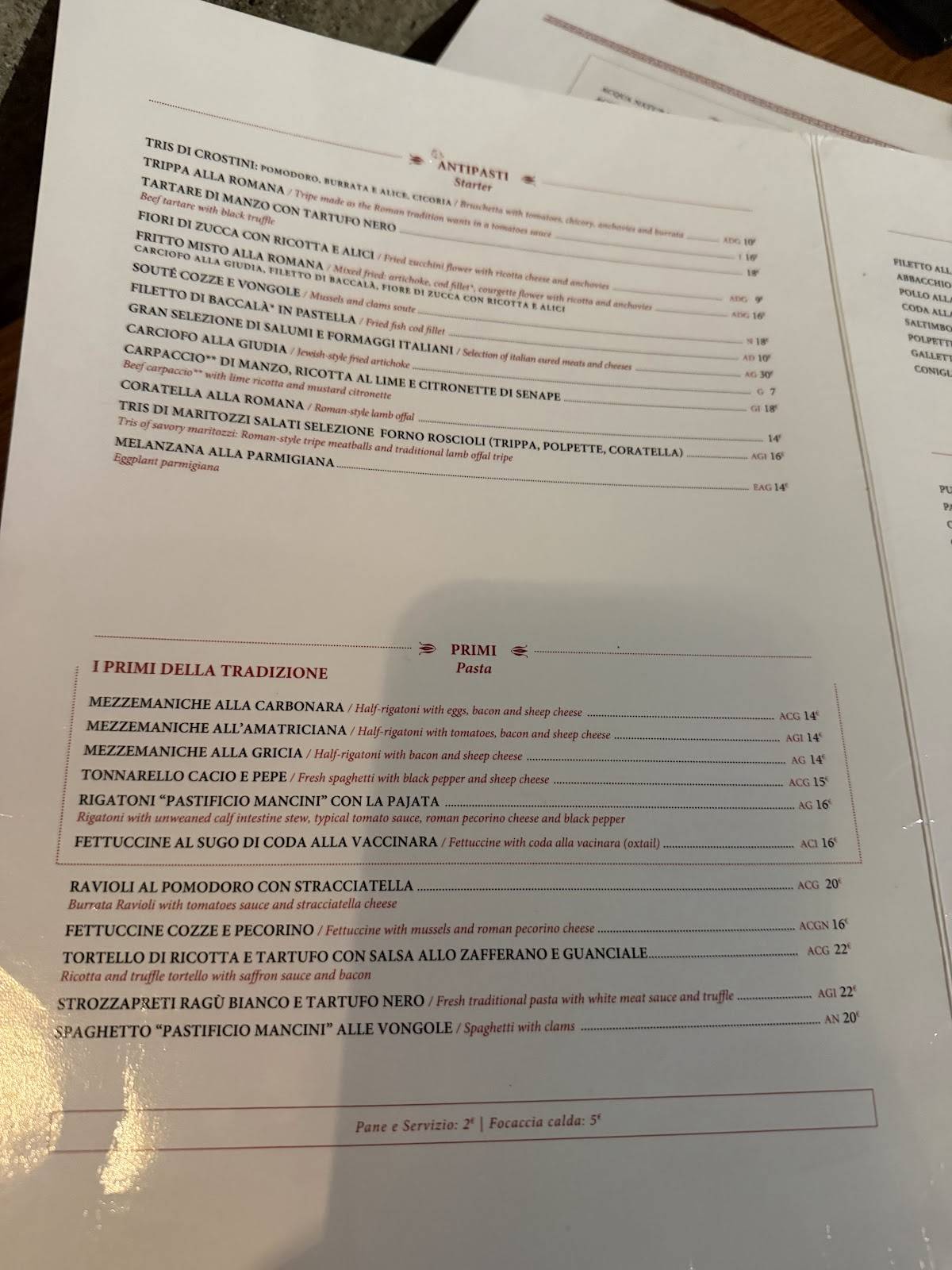 Ristorante Pancrazio dal 1922 меню