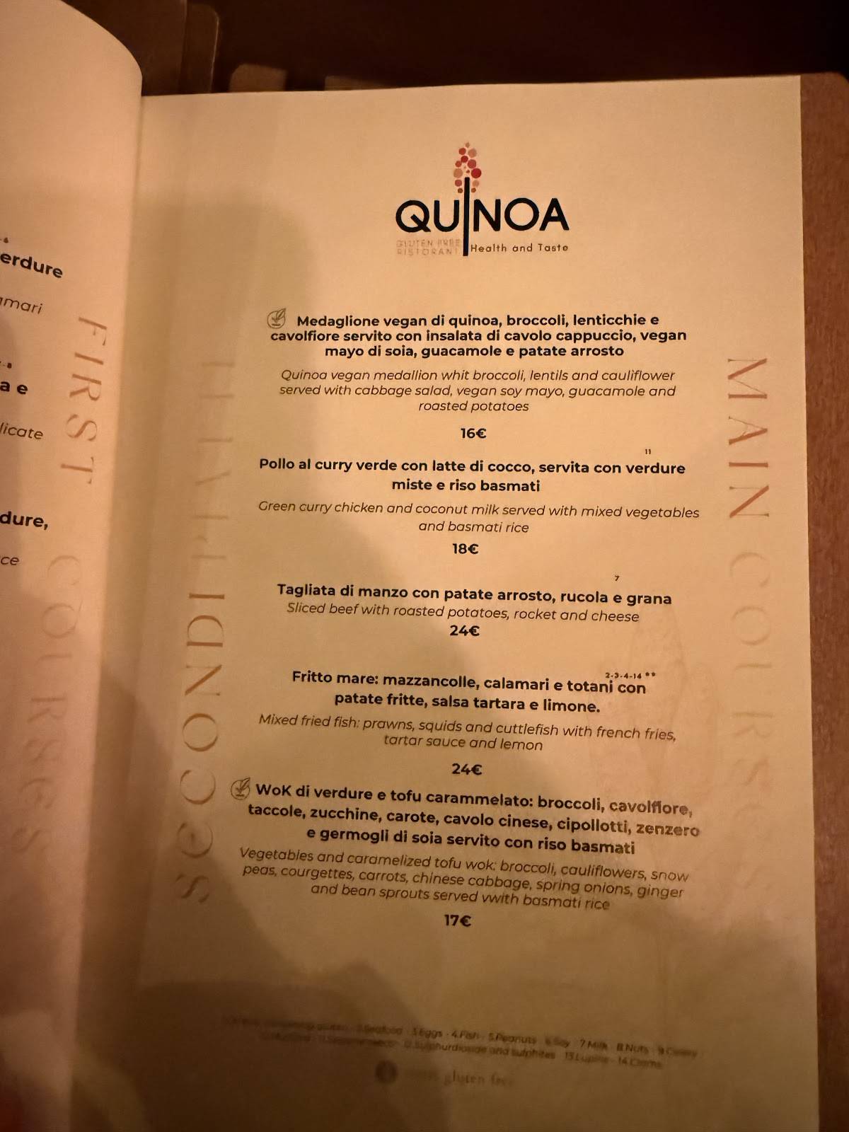 Ristorante Quinoa Roma меню