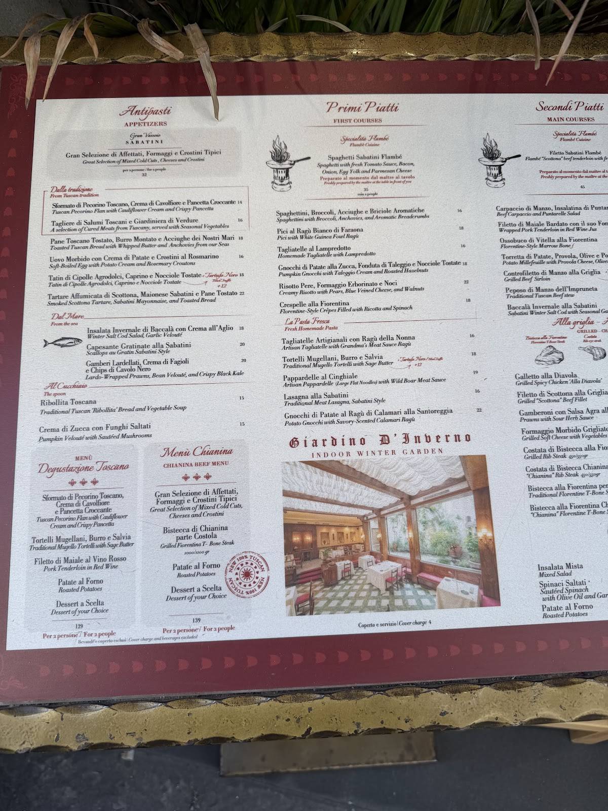Ristorante Sabatini меню