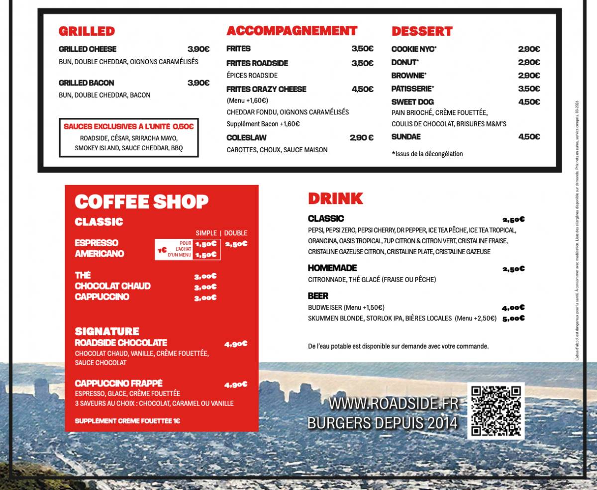 Roadside Burger Restaurant Rennes меню