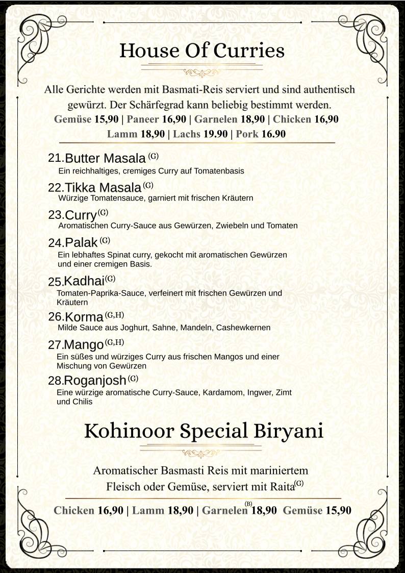 Kohinoor Club меню
