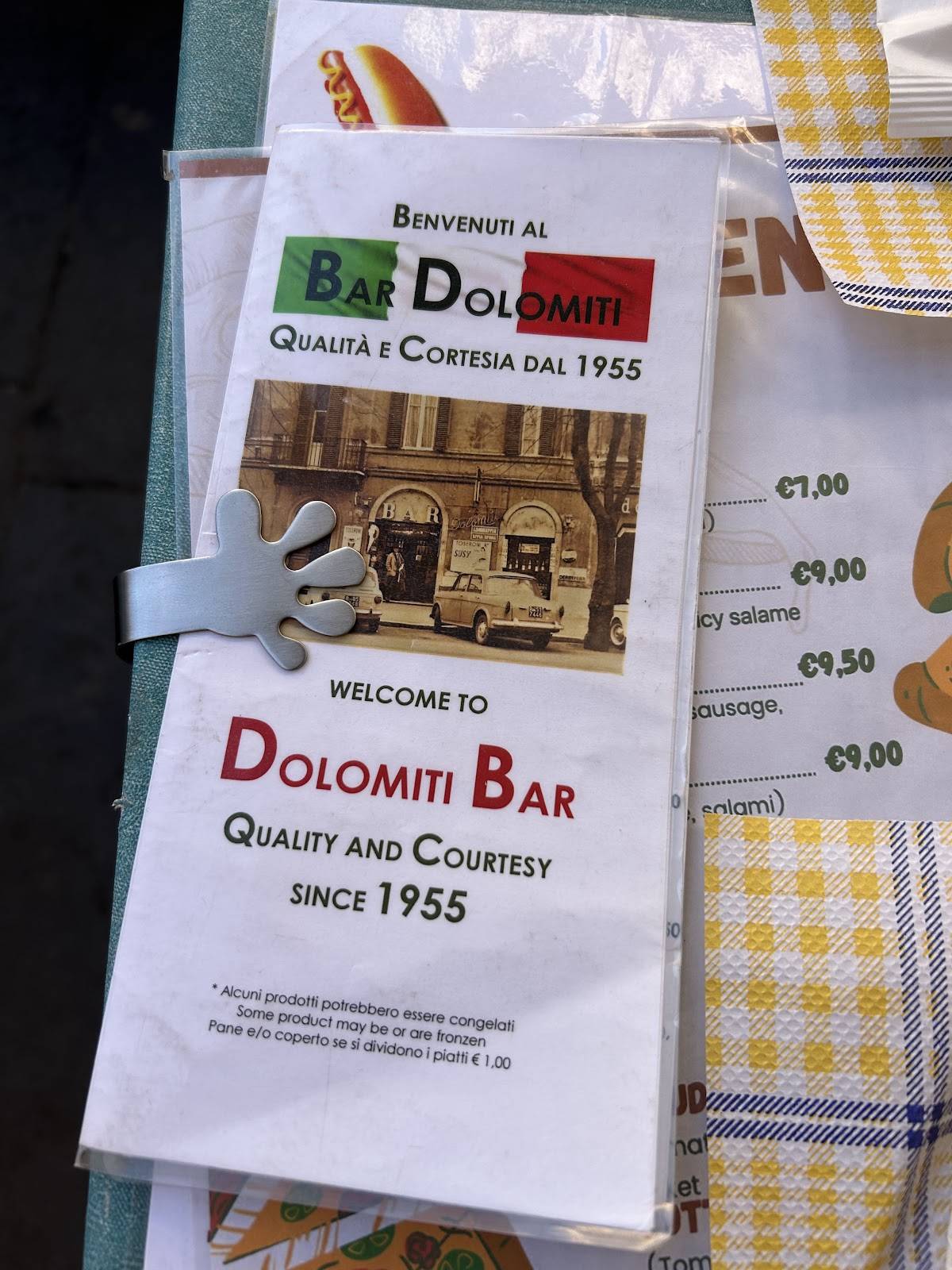 Bar Dolomiti меню