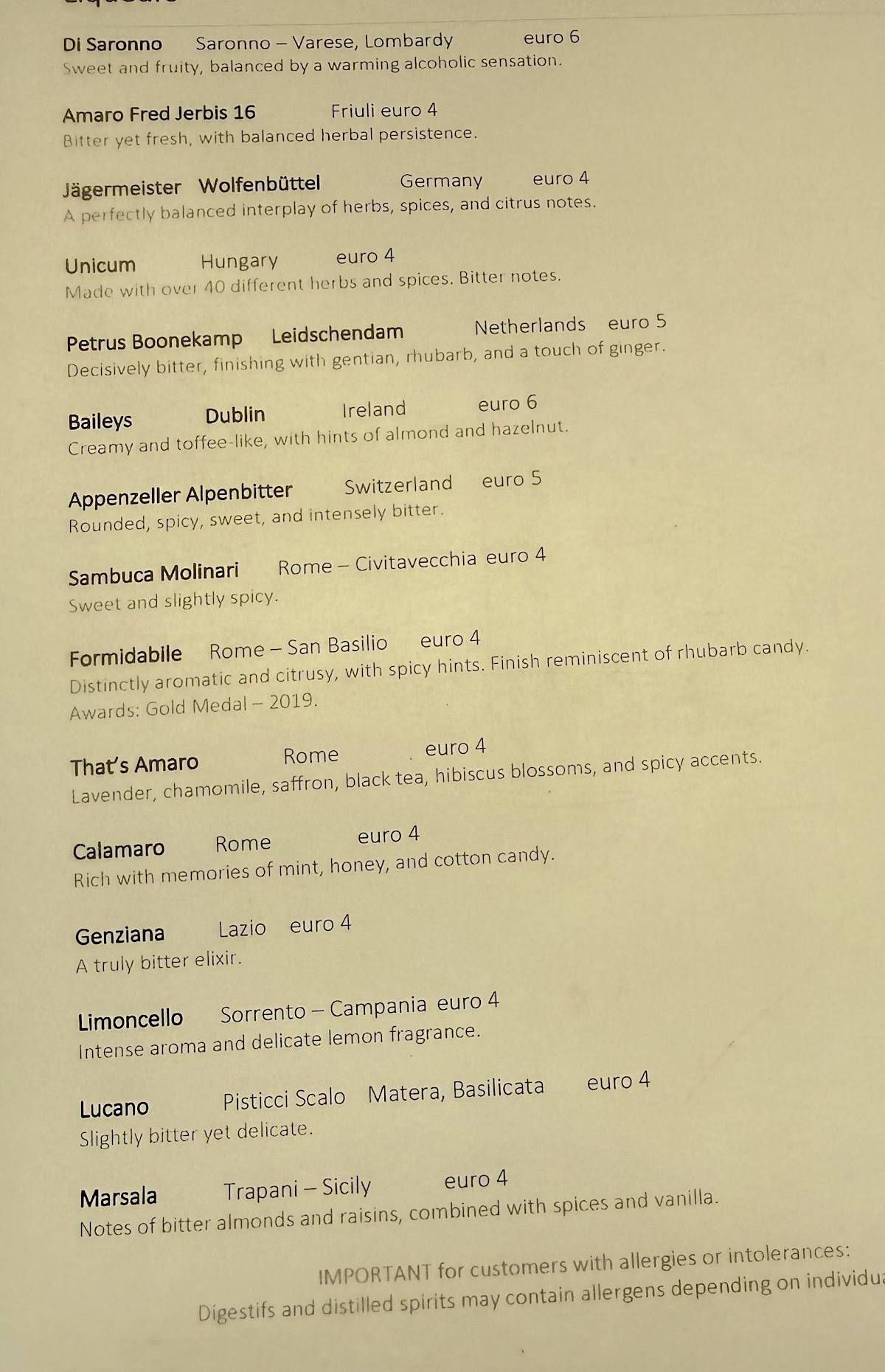 Meridionale Restaurant меню