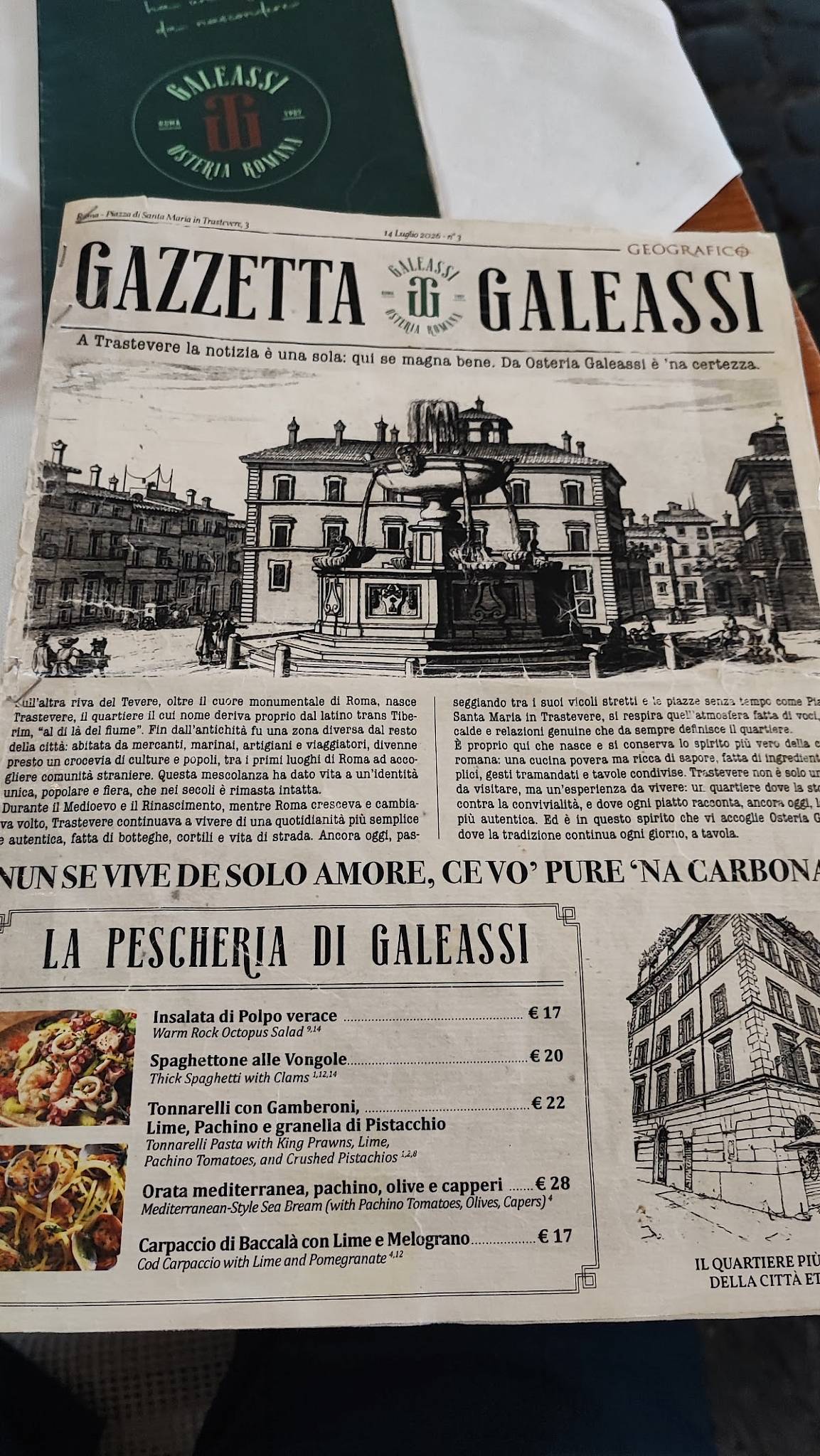 Osteria Galeassi 1907 Trastevere меню