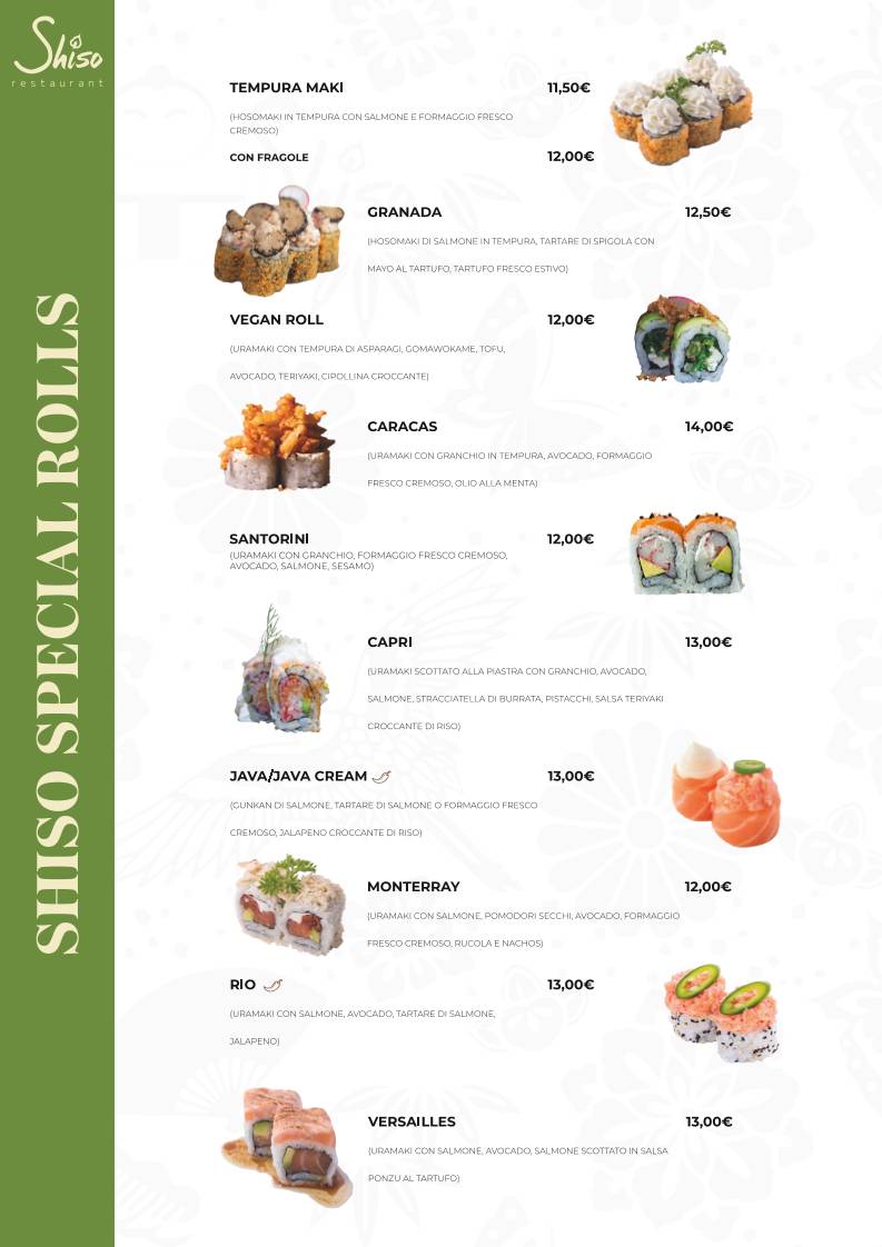 Shiso Restaurant - Sushi & Japanese Fusion меню