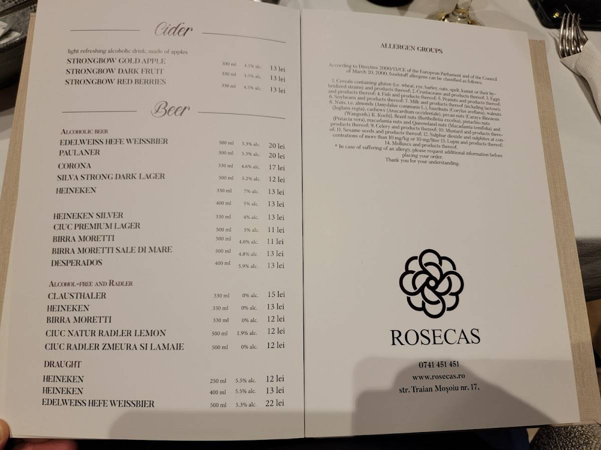 Rosecas меню