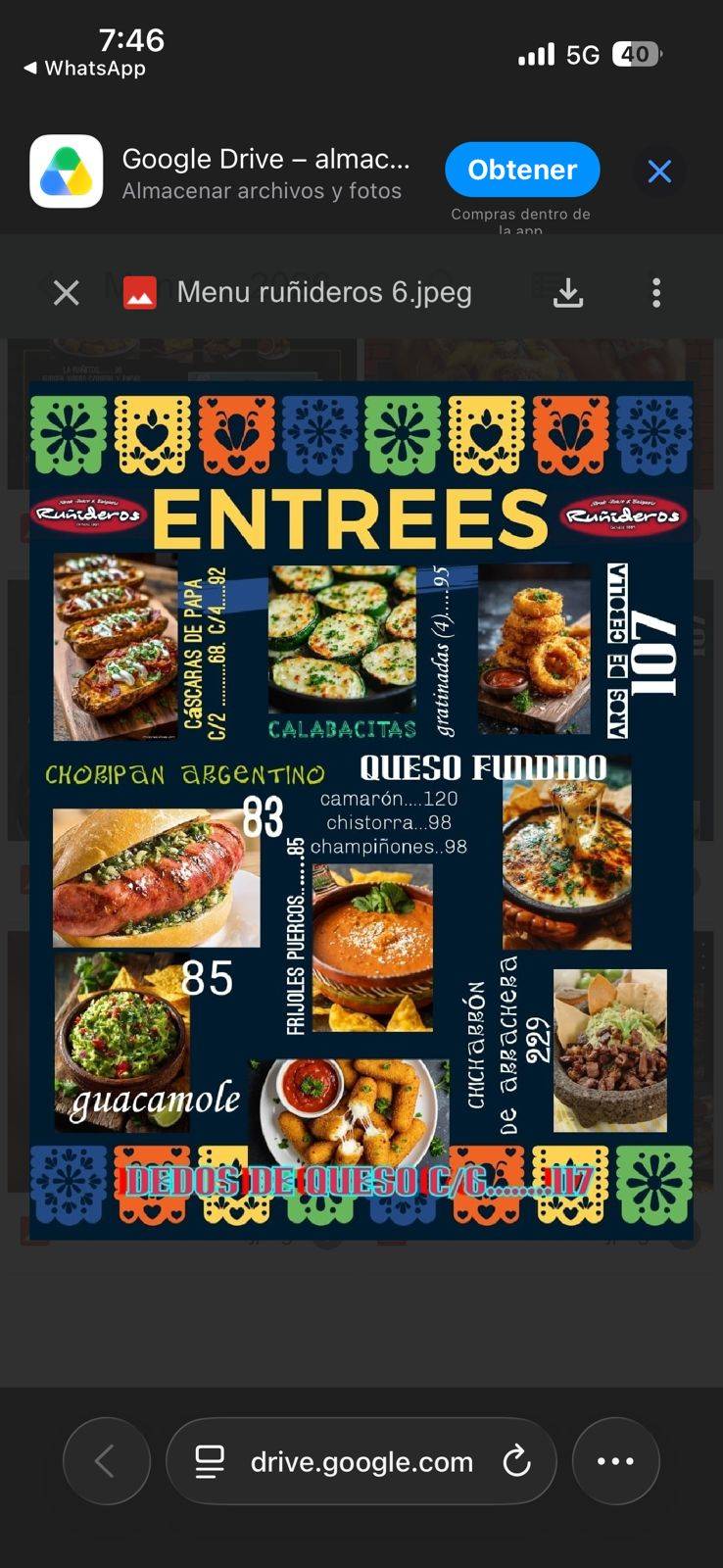 Ruñideros меню