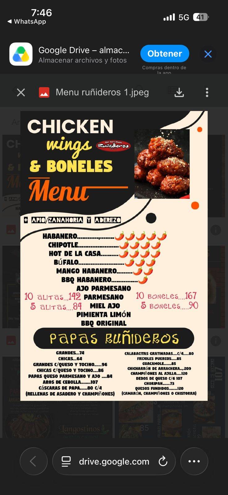 Ruñideros меню