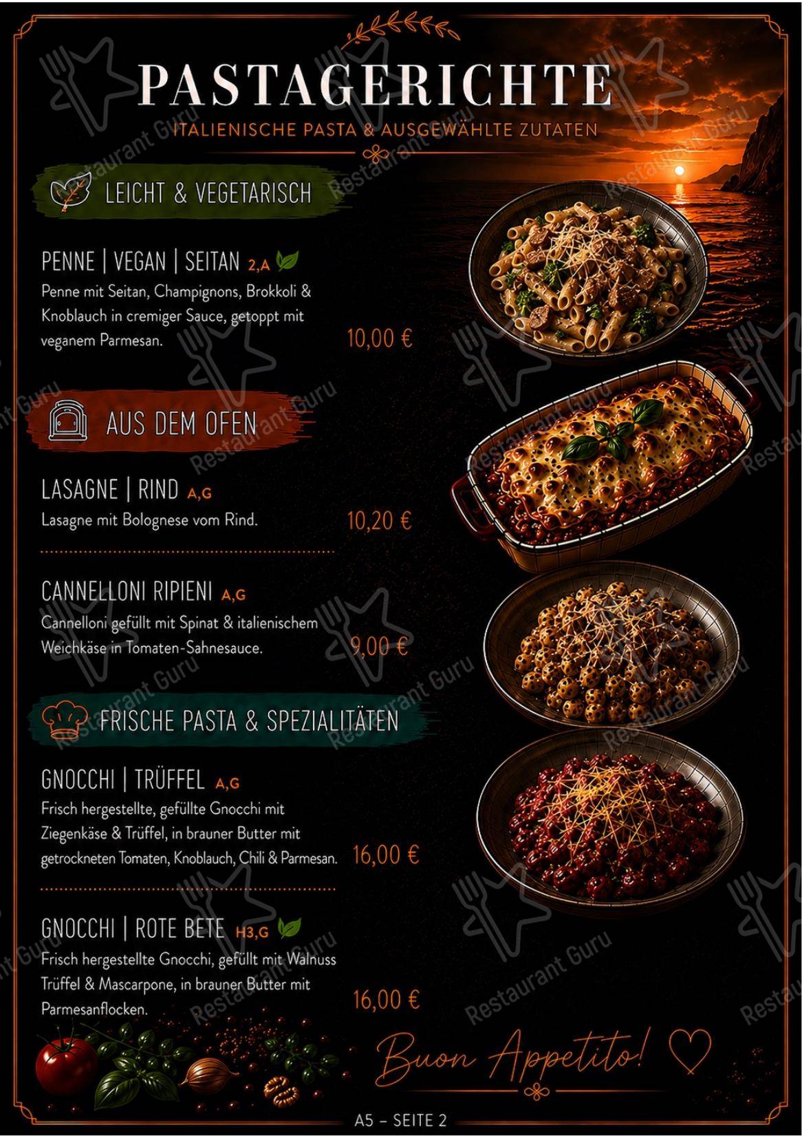 Основное меню ресторана Rusticana