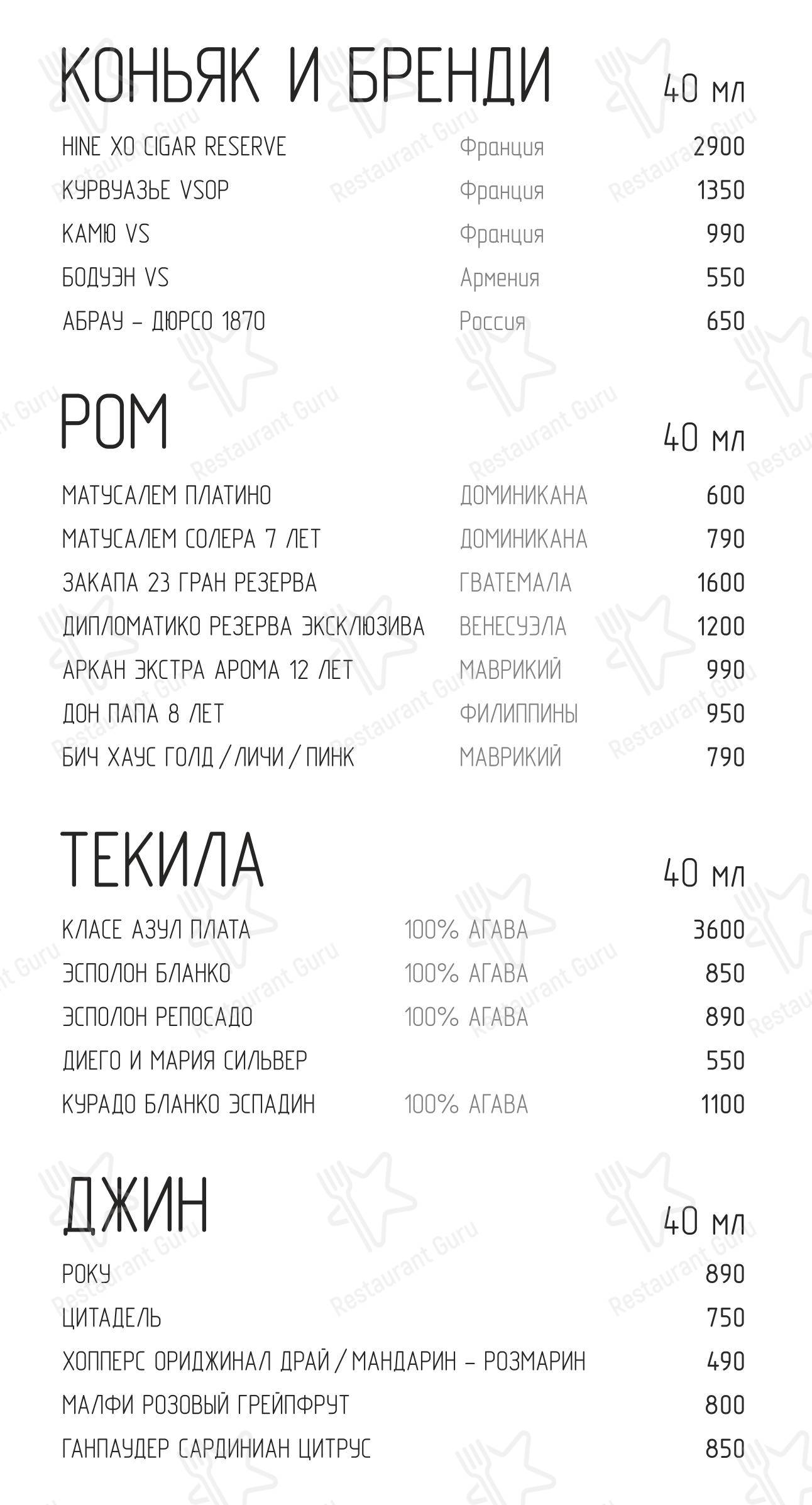 Основное меню ресторана Рыбинск