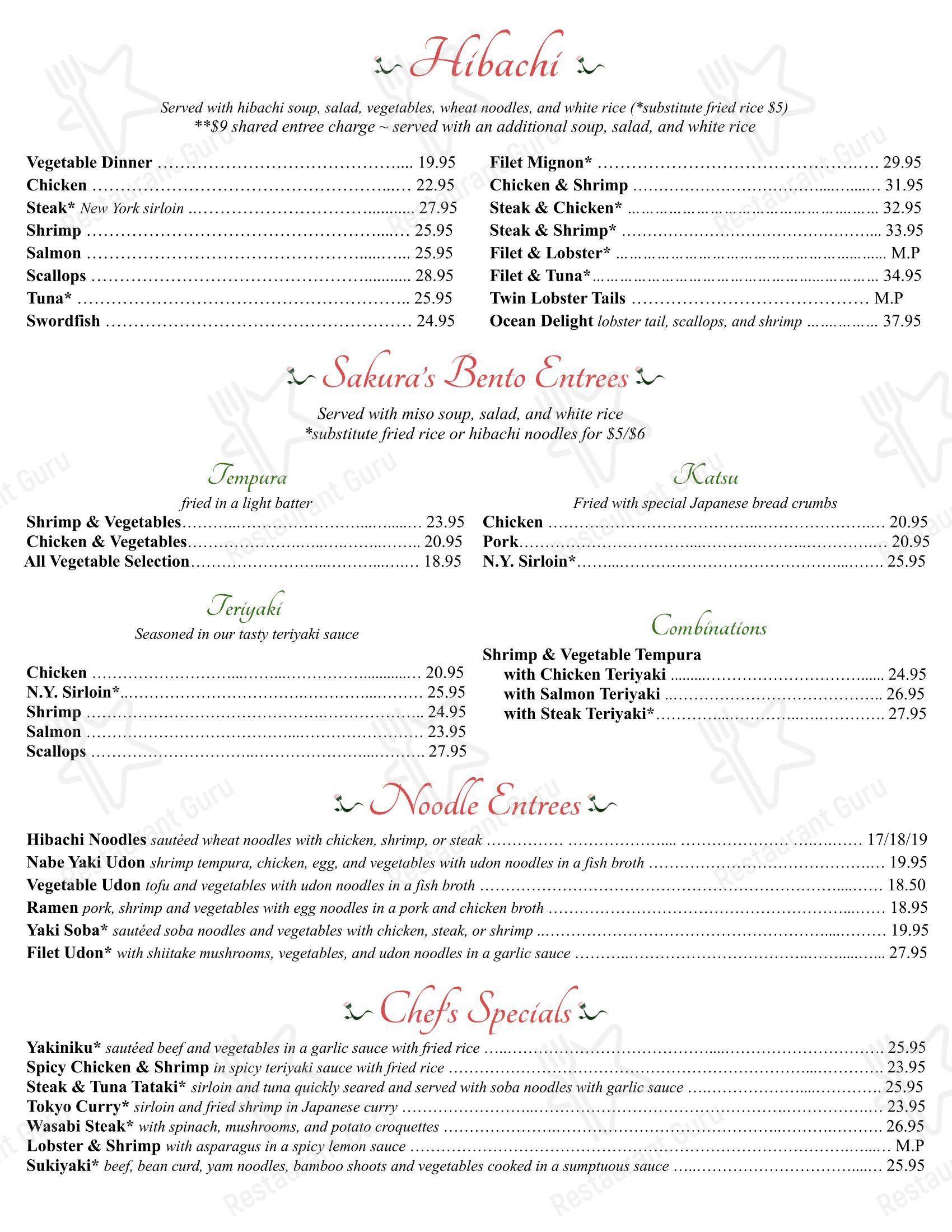 Меню ресторана Sakura Japanese Restaurant - Меню