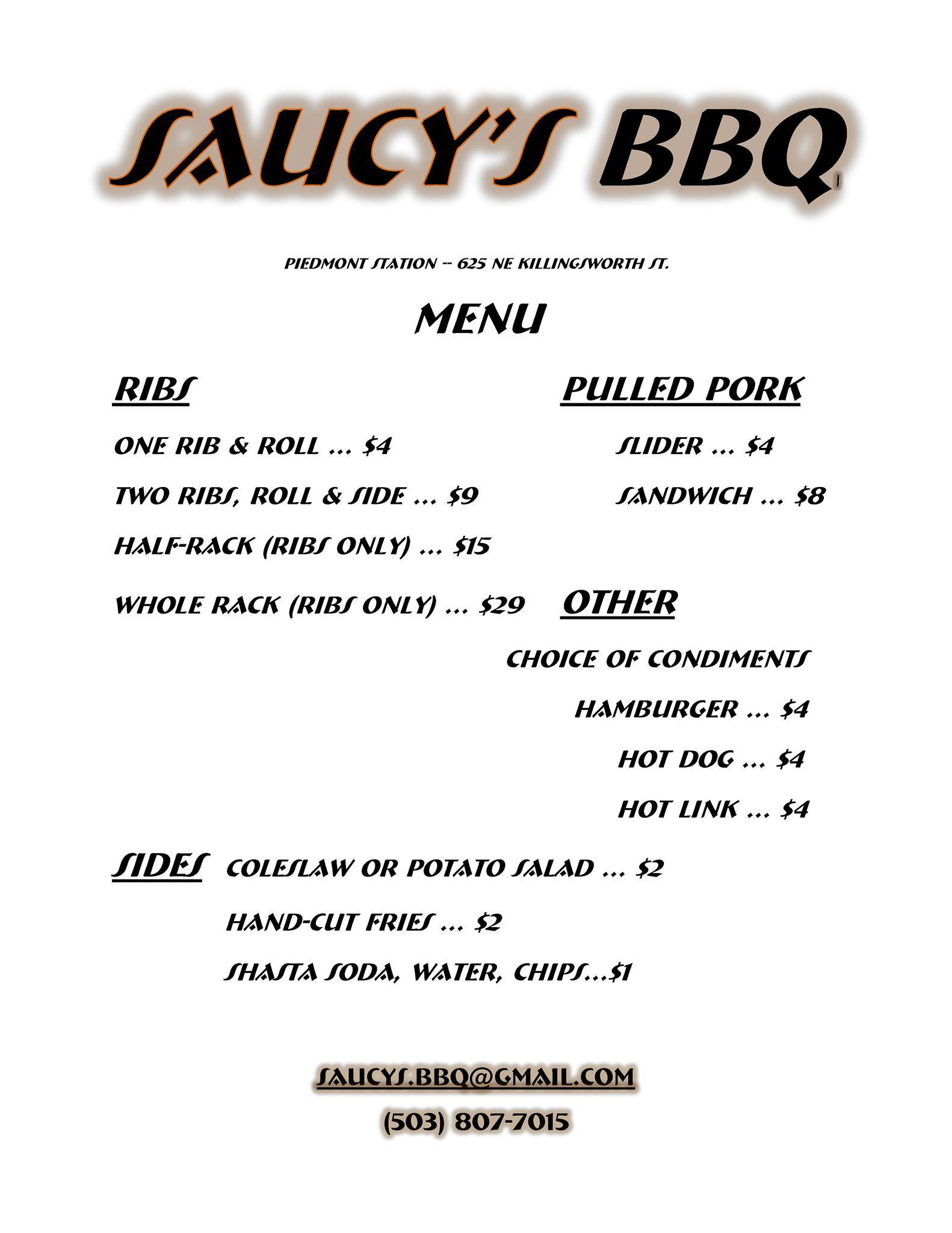 Saucy's BBQ меню