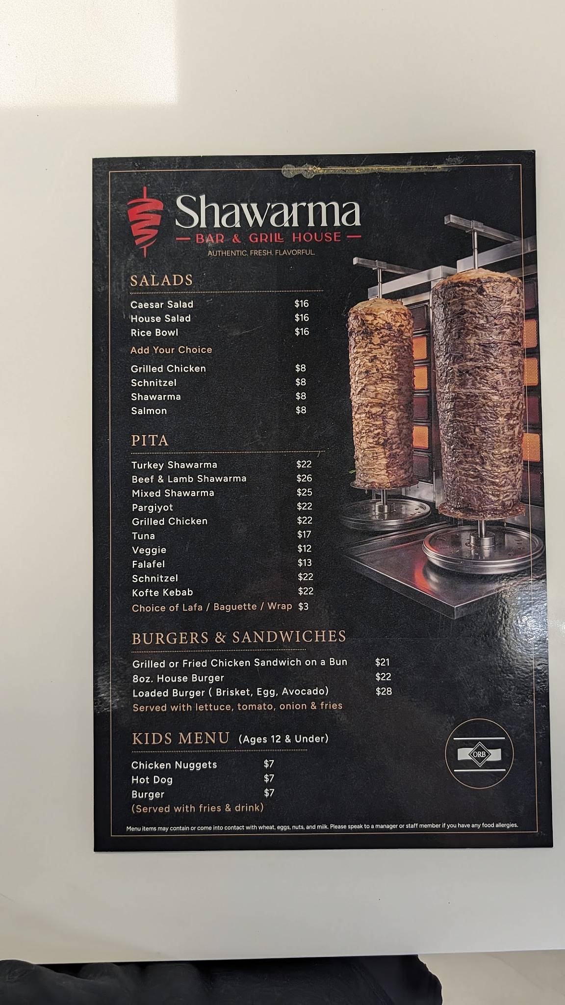 Shawarma Bar & Grill House меню