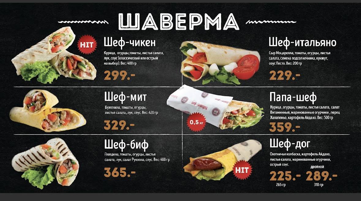 Шеф-шаверма меню