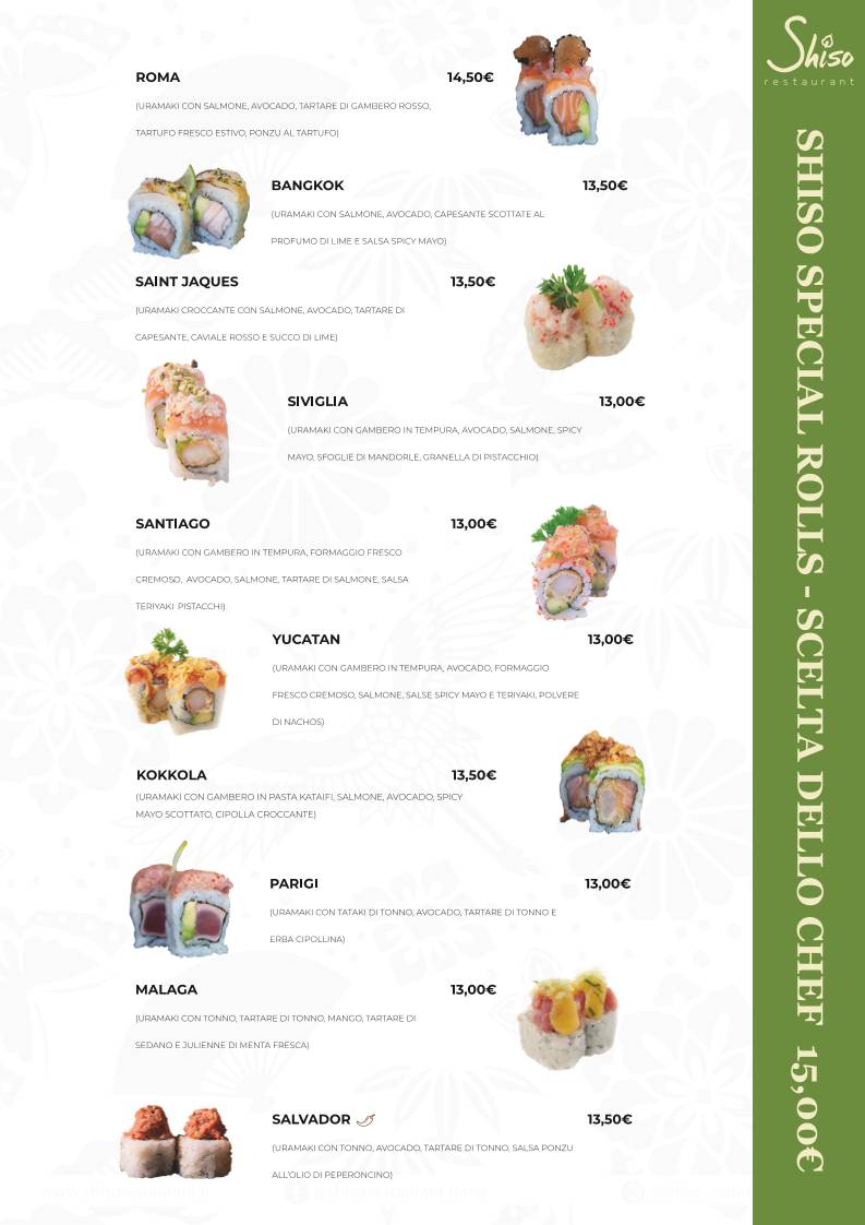 Shiso Restaurant - Sushi & Japanese Fusion меню