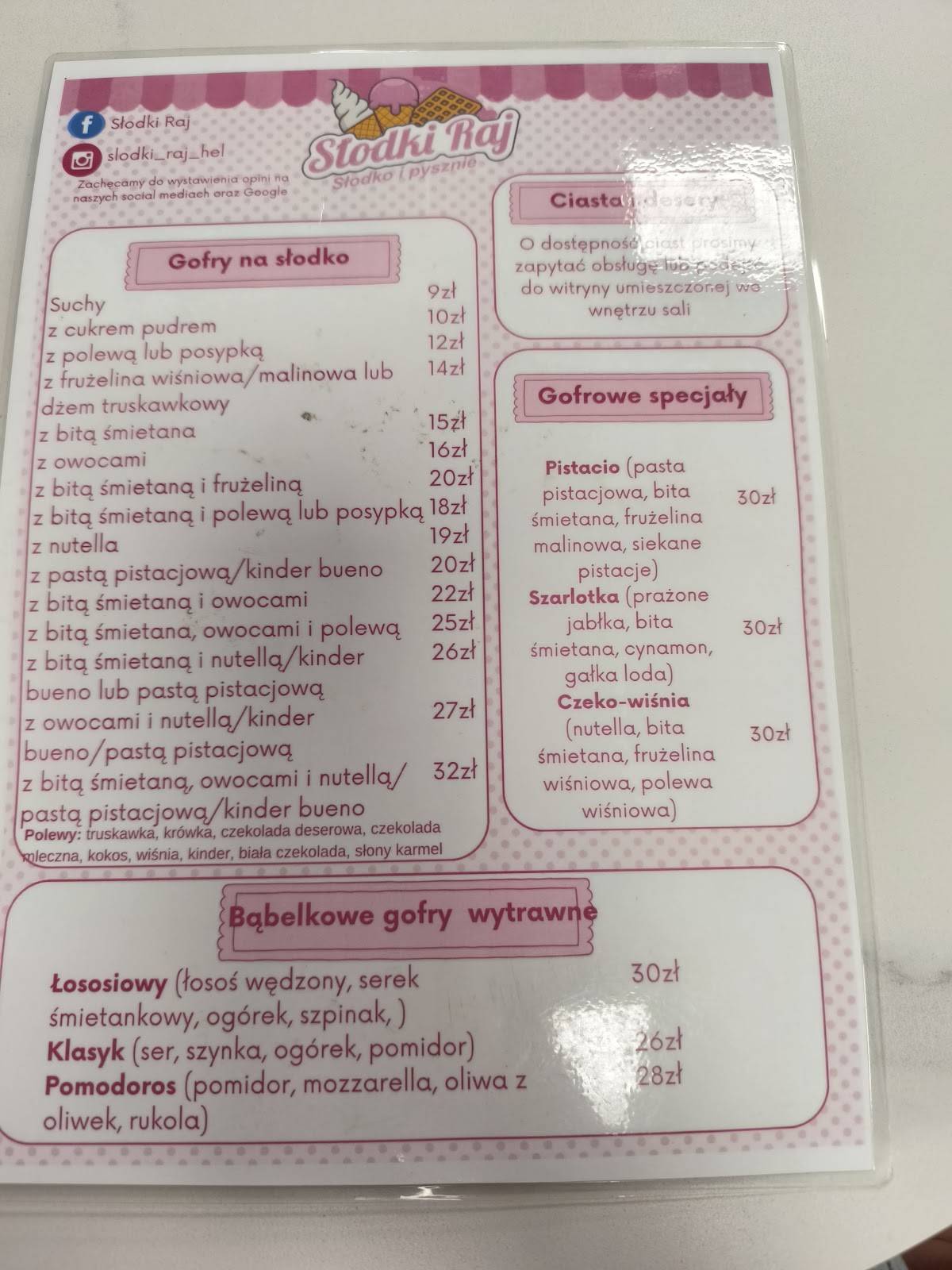 Słodki Raj меню