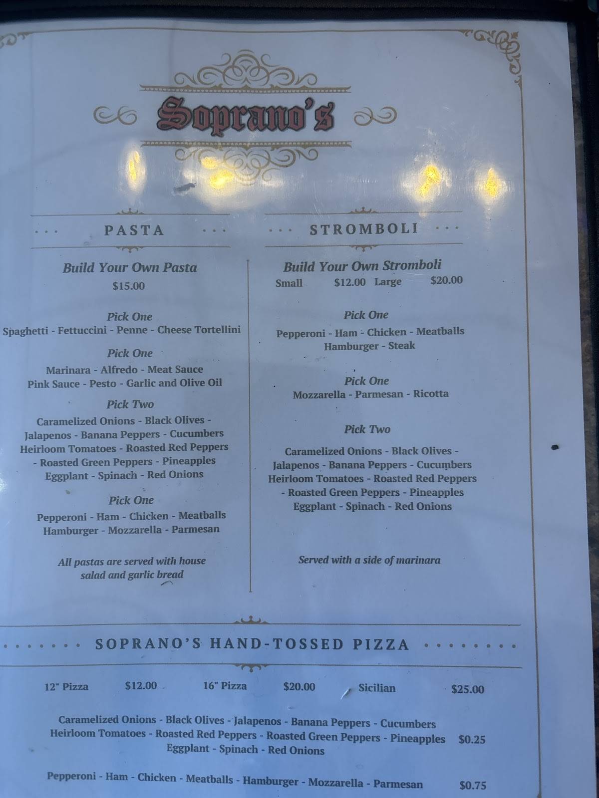Soprano's Italian Restaurant меню
