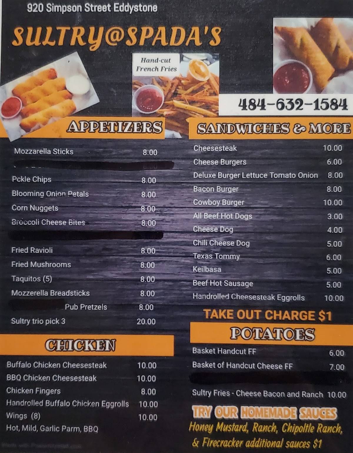 Spada's Cafe меню