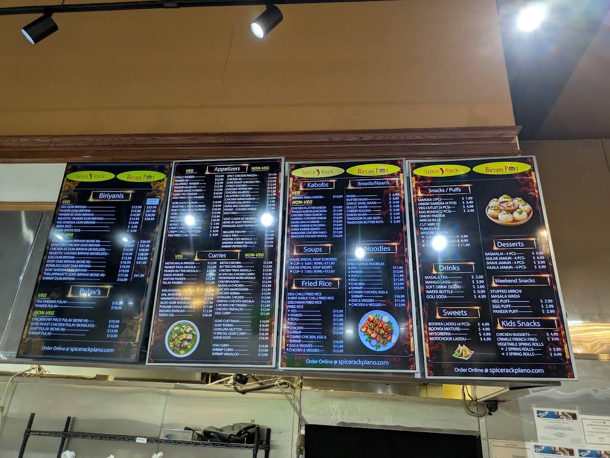 Spice Rack, PLANO / Biryani Pot - Restaurant & Banquet Hall меню