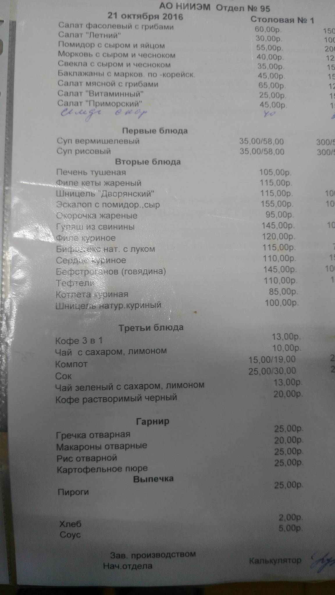 Столовая НИИЭМ меню