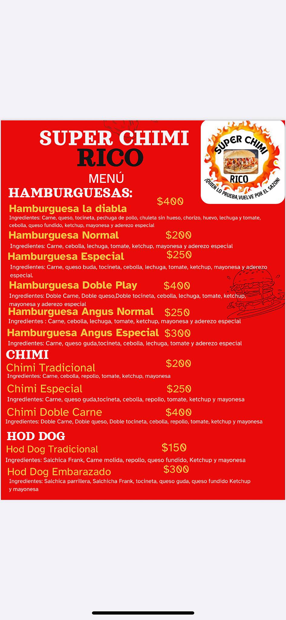 Super Chimi Rico меню