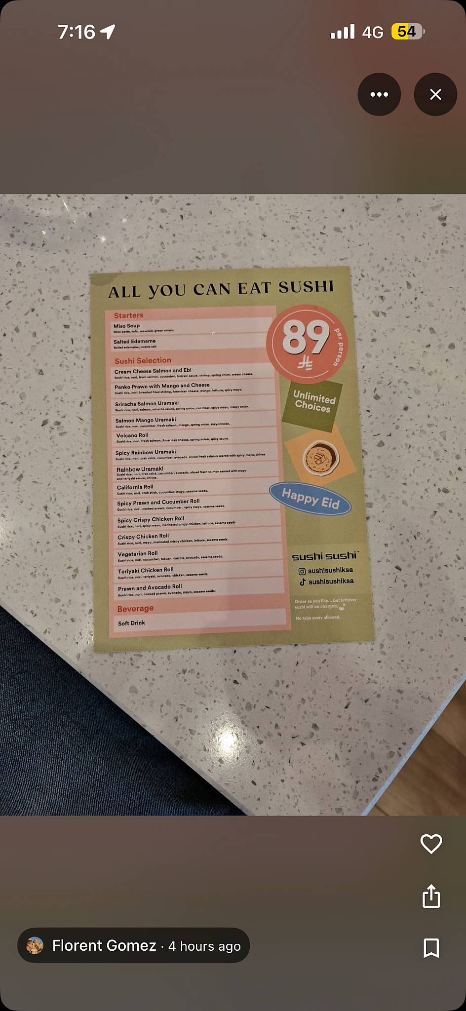 Sushi Sushi - Tahliah меню