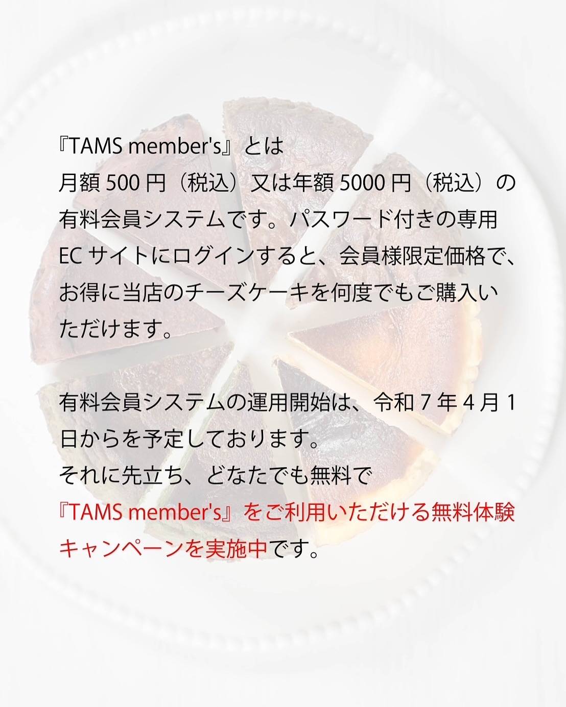 バスクチーズケーキ専門店 TAMS меню