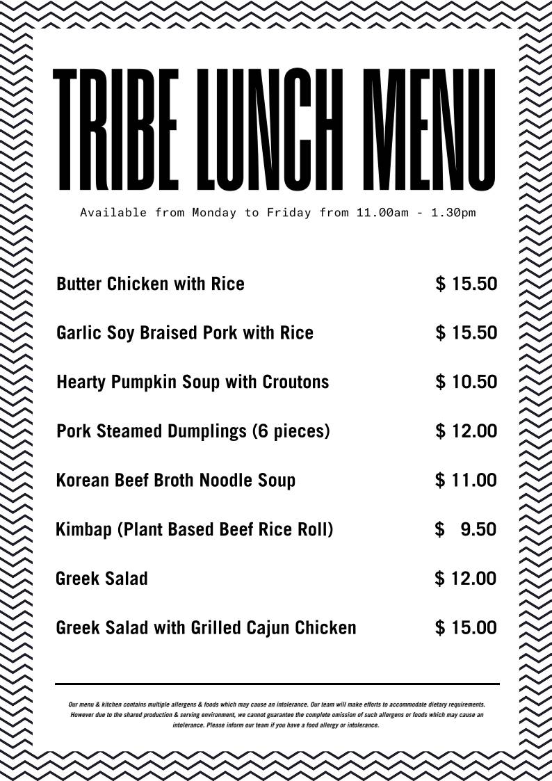 TRIBE TABLE меню