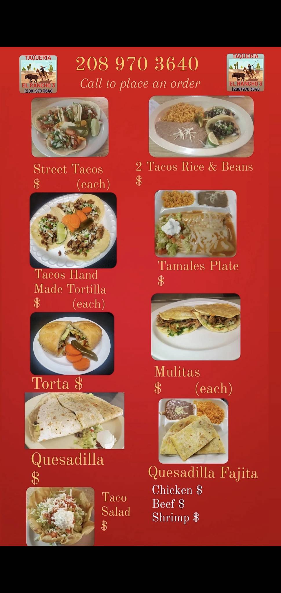Taquería El Rancho 3 меню