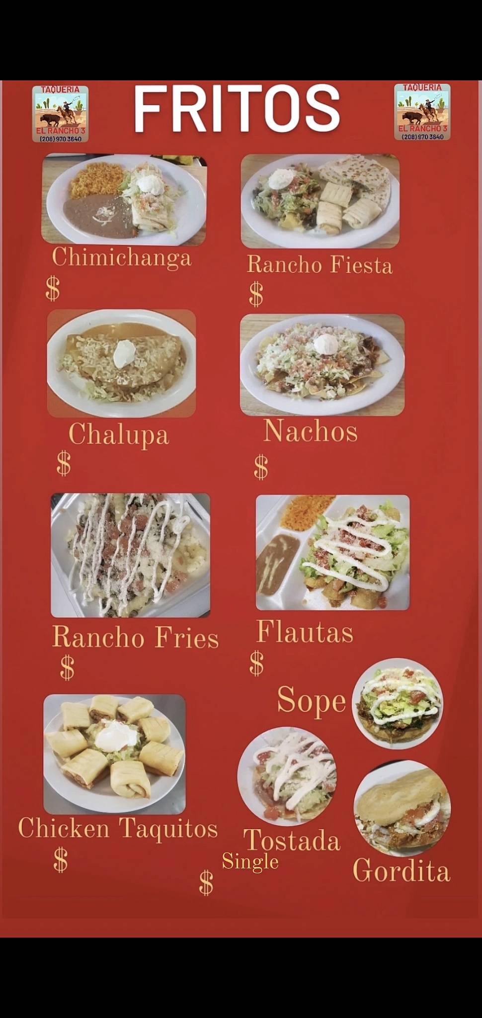 Taquería El Rancho 3 меню