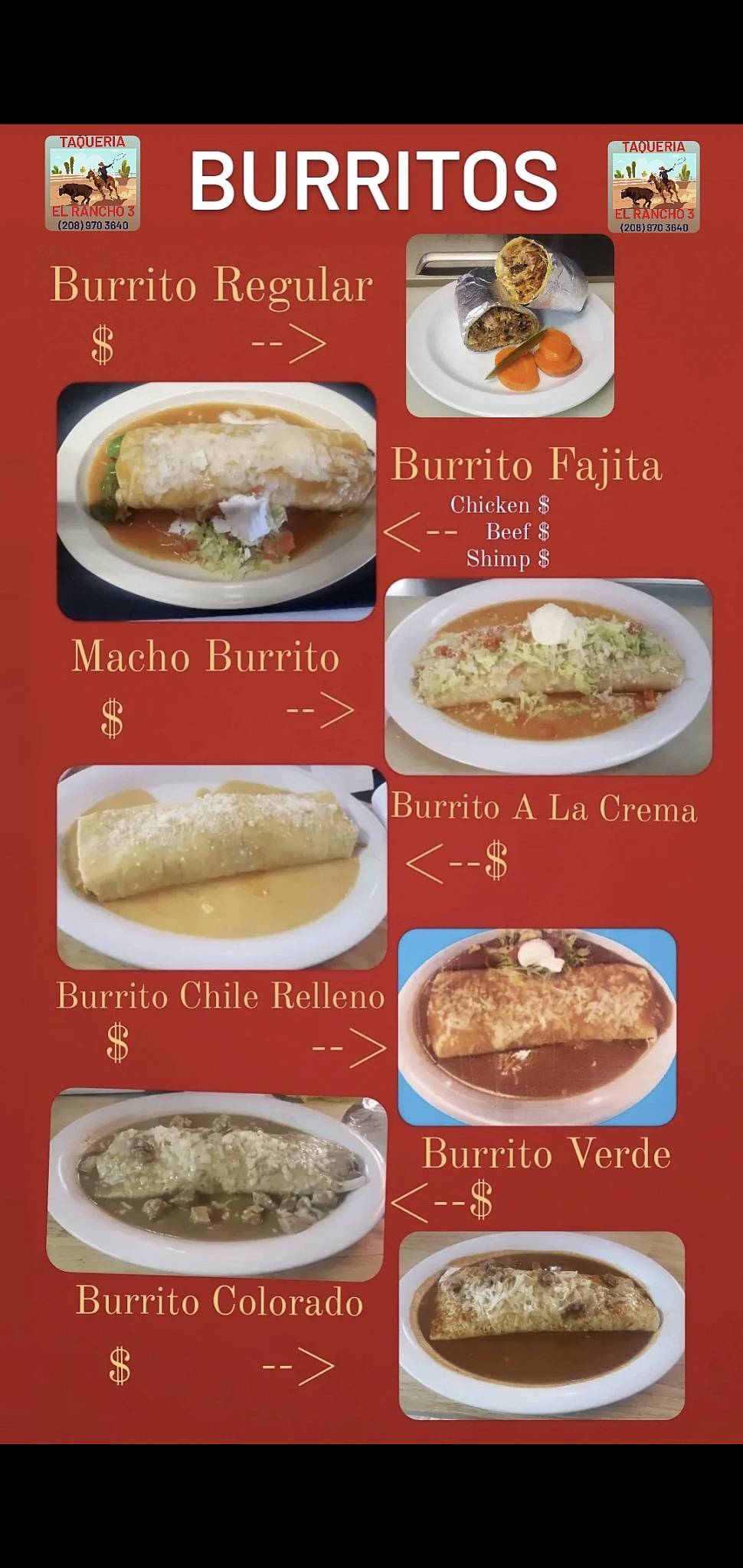 Taquería El Rancho 3 меню
