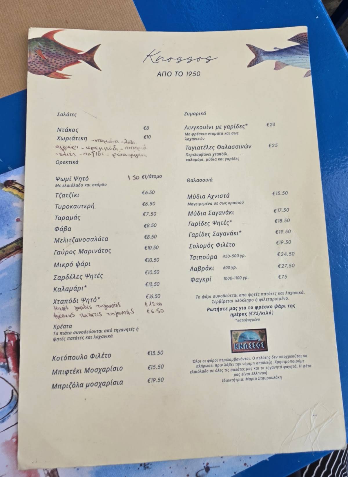 Taverna Knossos меню