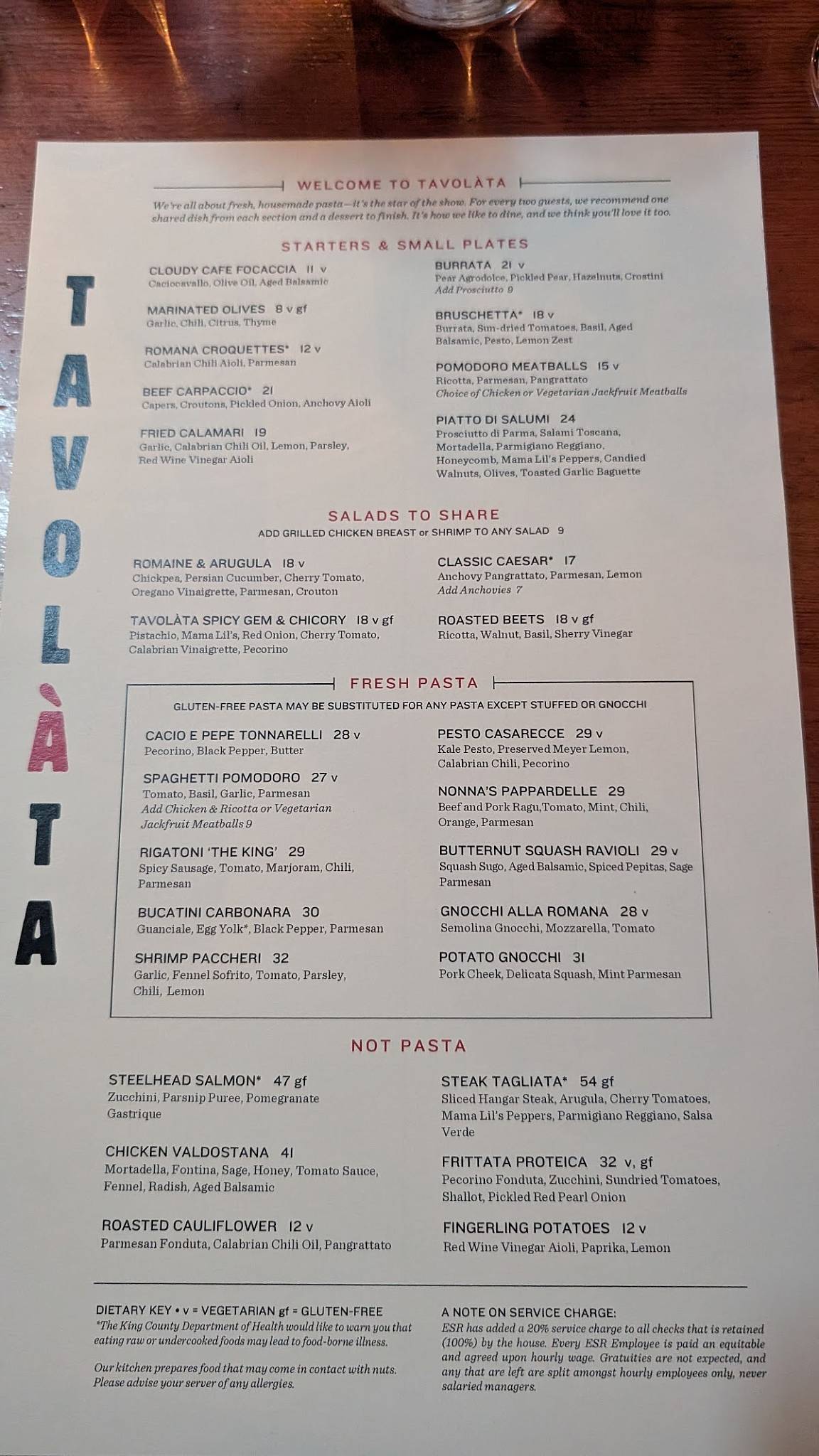 Tavolàta Belltown меню