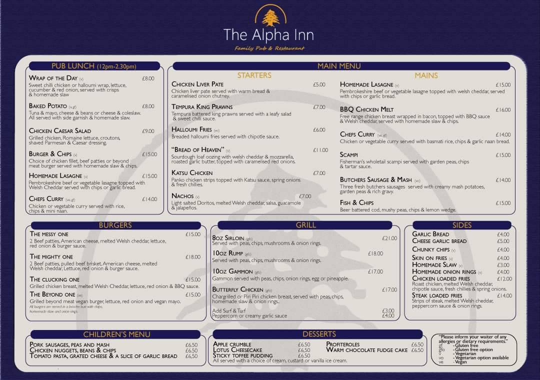 The Alpha Inn меню