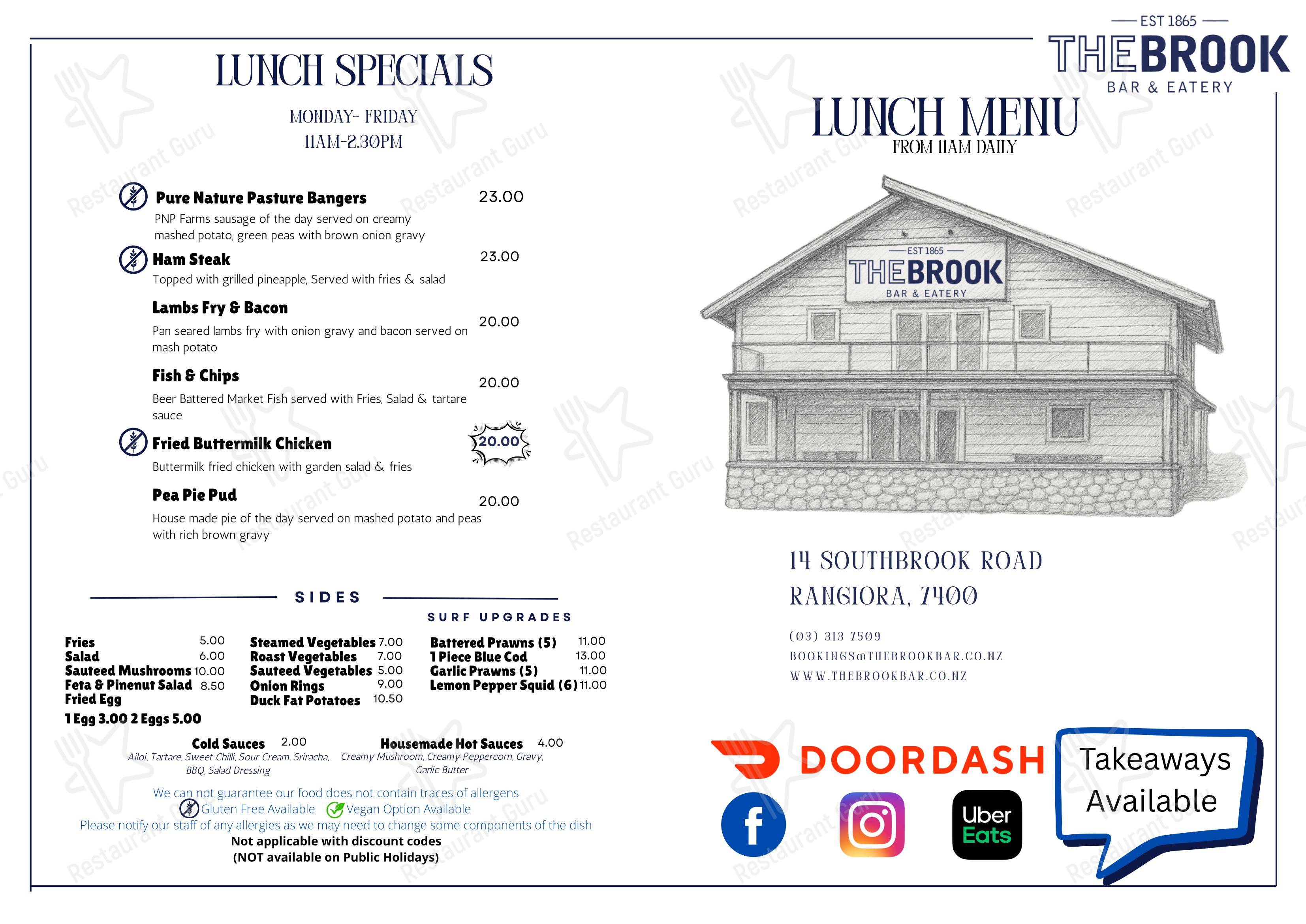 Меню напитков ресторана The Brook Bar в Рангиоре